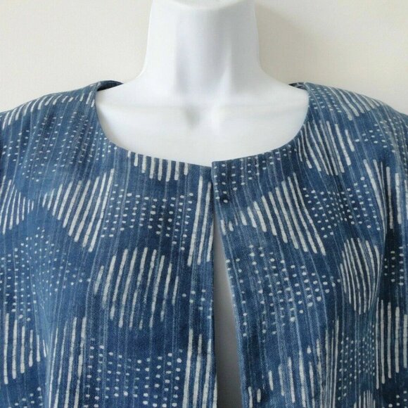 NWT EILEEN FISHER Indigo Hand Printed Cotton 3/4 Sleeve Open Jacket Medium, XL - Picture 3 of 7